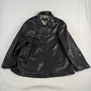 Brandini Mens Black Lamb Leather Quilted Lined Zip Jacket Large RN 13711